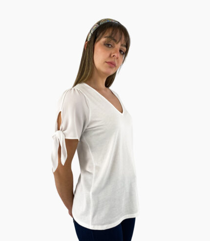 Camiseta blanca con lazada en las mangas - Michael Kors