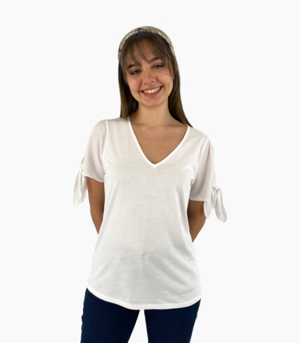 Camiseta blanca con lazada en las mangas - Michael Kors