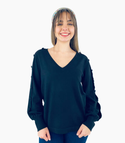Jersey negro con manga abullonada - Karl Lagerfeld