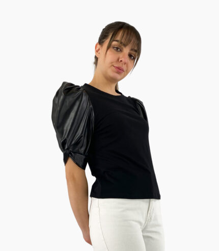 Camiseta manga corta abullonada polipiel - DKNY