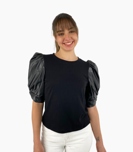 Camiseta manga corta abullonada polipiel - DKNY