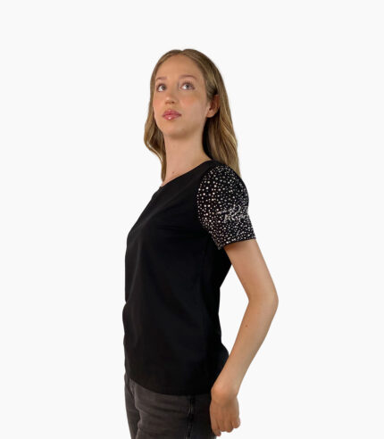 Camiseta negra con strass en las mangas - Karl Lagerfeld