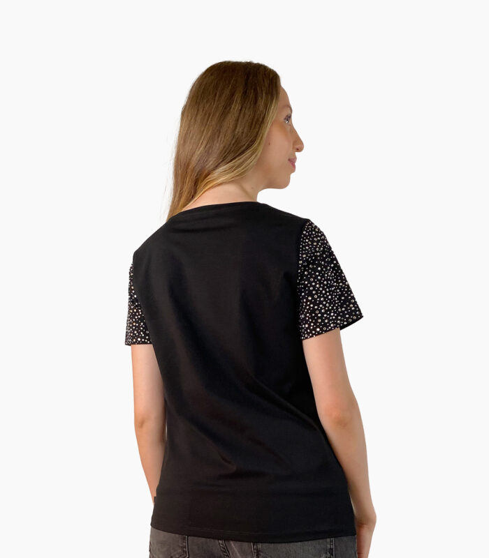 Camiseta negra con strass en las mangas - Karl Lagerfeld
