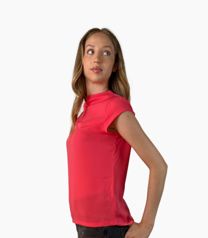 Blusa cuello alto liso rosa fucsia - Calvin Klein