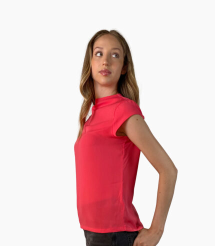 Blusa cuello alto liso rosa fucsia - Calvin Klein