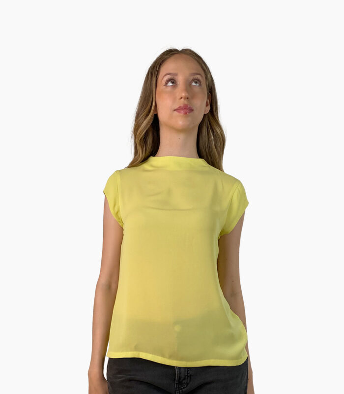 Blusa cuello alto liso verde limón - Calvin Klein