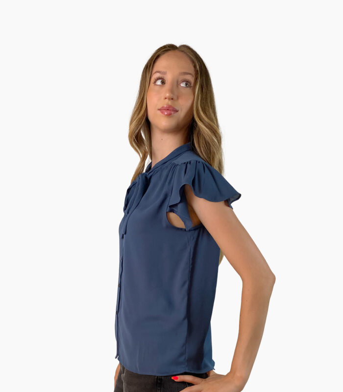 Blusa azul cuello alto con lazada - Calvin Klein