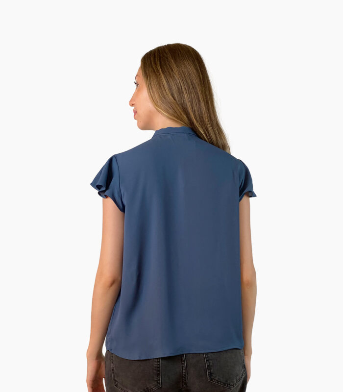 Blusa azul cuello alto con lazada - Calvin Klein