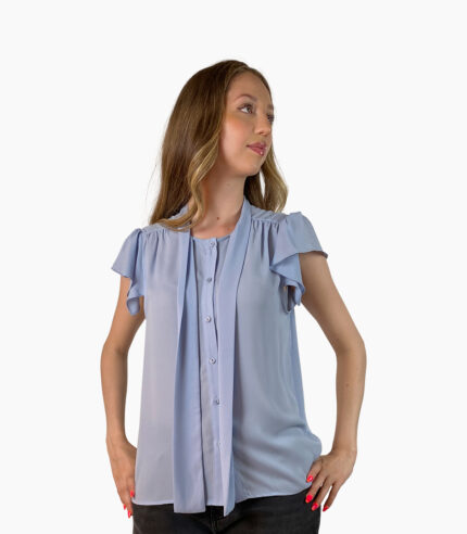 Blusa azul cielo cuello alto con lazada - Calvin Klein
