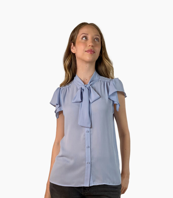 Blusa azul cielo cuello alto con lazada - Calvin Klein