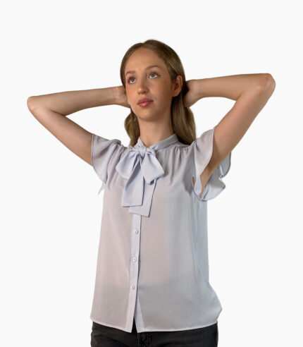 Blusa gris claro cuello alto con lazada - Calvin Klein
