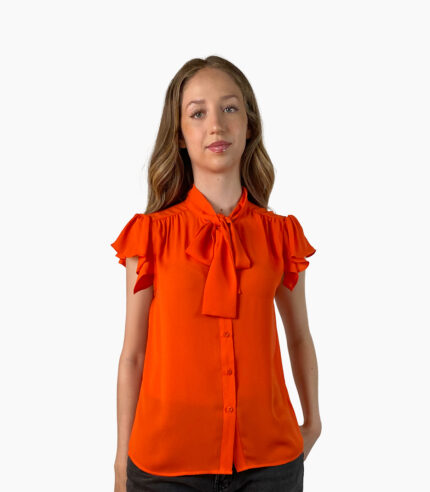 Blusa naranja cuello alto con lazada - Calvin Klein
