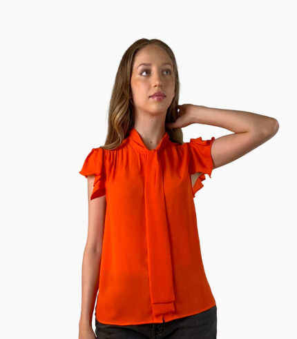 Blusa naranja cuello alto con lazada - Calvin Klein