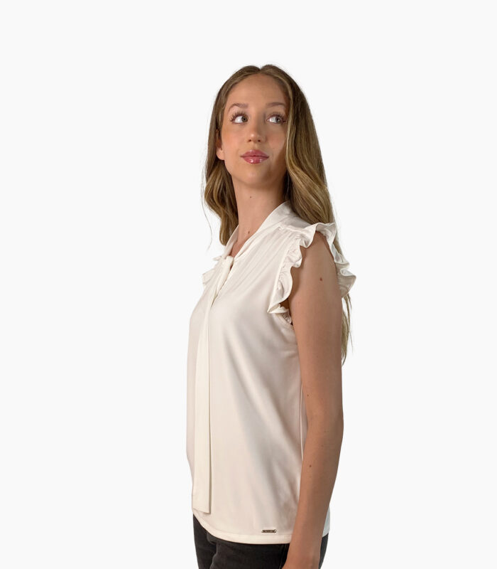 Blusa cuello alto con lazada y manga de volante - Calvin Klein