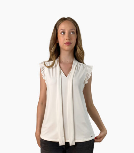 Blusa cuello alto con lazada y manga de volante - Calvin Klein
