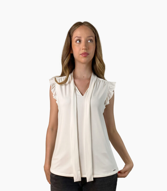 Blusa cuello alto con lazada y manga de volante - Calvin Klein